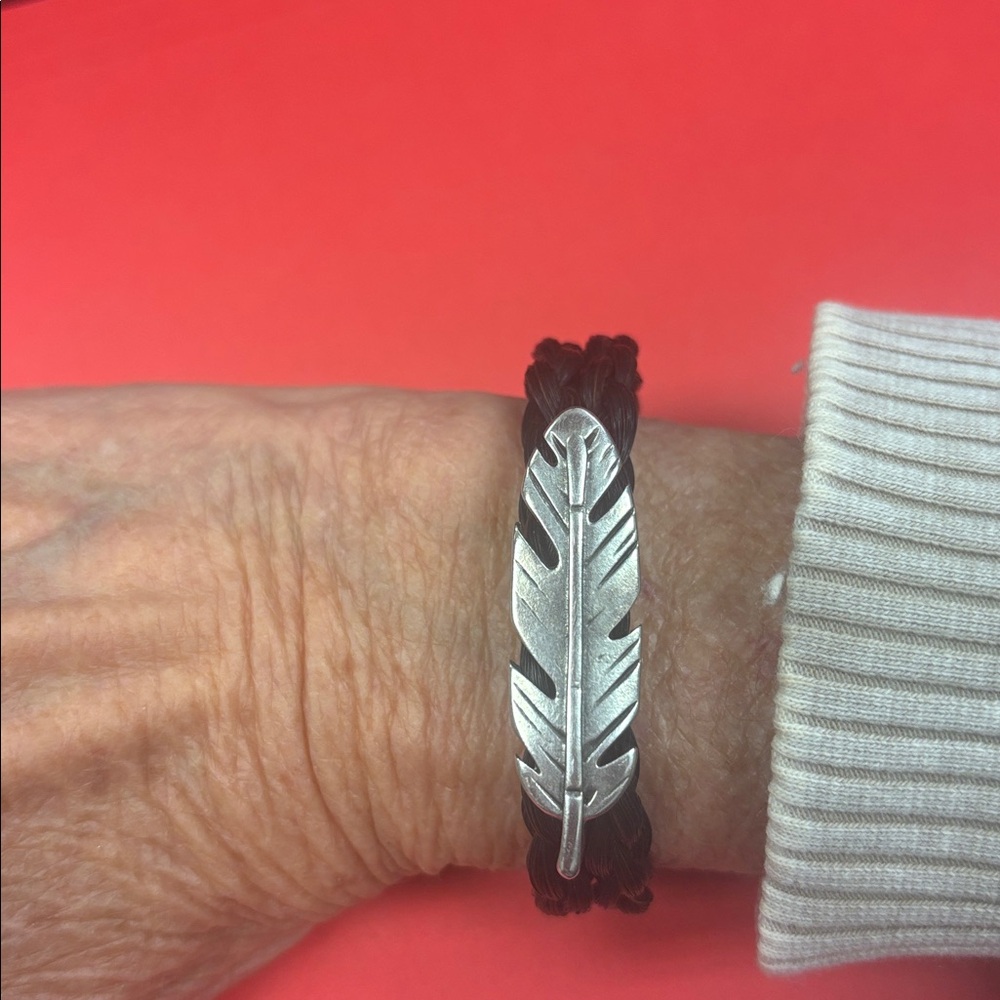 Sterling silver feather on a Real Horse hair bracelet